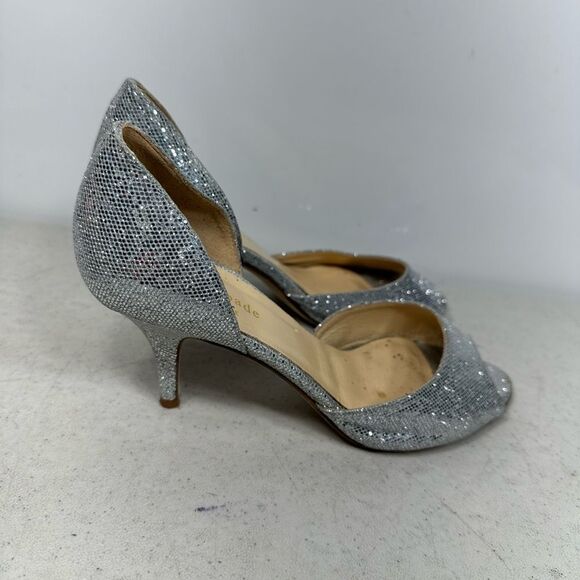 Kate Spade Sage Silver Glitter D'orsay Open Toe Heels Pumps Size 6 - Picture 2 of 7